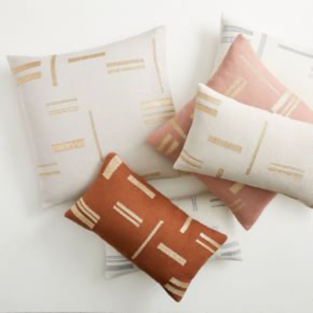 WEST ELM Embroidered Metallic Blocks Pillow Cover Geometric Accent Set PINK - Picture 3 of 14